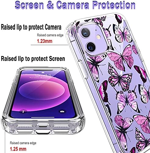 IPHONE 12 için YiYiYaYa, Dahili Ekran Koruyuculu iPhone 12 Pro Kılıf, Kızlar Kadınlar için Tam Vücut Şeffaf Çiçek