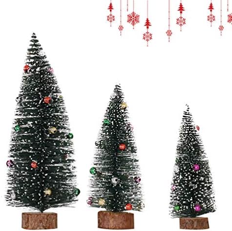 Amosfun 3 adet Masa Üstü Mini Noel Ağacı Ahşap Taban ile Akın Beyaz Yapay Ağaç Boncuk Süsler Noel Tatil Partisi Dekorasyon