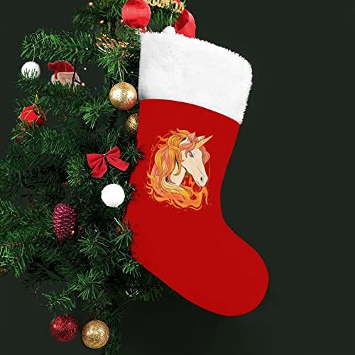 Unicorn Yangın Noel Çorap Kırmızı Kadife Beyaz Şeker Çanta Noel Süslemeleri ve Aile Parti Aksesuarı