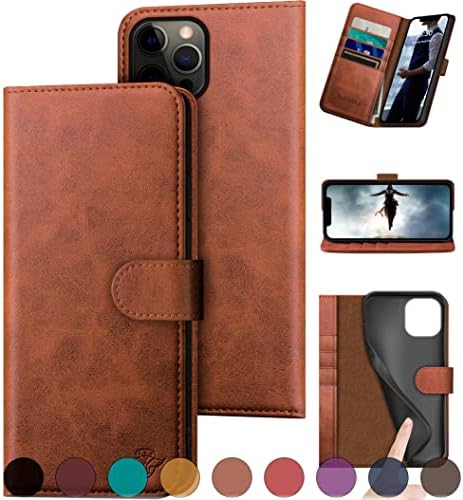 DuckSky iPhone 12 Pro Max 6.7 hakiki deri cüzdan kılıf【RFID Engelleme】 【4 Kredi kartı Tutucu】【Gerçek Deri】 Flip Folio