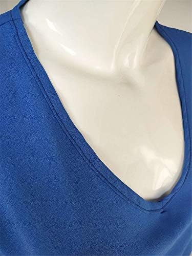 Andongnywell kadın Rahat V Boyun Gömlek Üst 3/4 Çan Kollu Örgü Panel Şifon Gömlek Tunikler Bluz