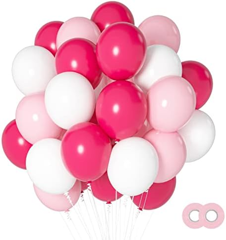 Pembe Beyaz Lateks Balonlar, 80 adet 12 inç Sıcak Pembe Pastel Pembe Beyaz Balonlar için Kurdele ile Bebek Duş Doğum