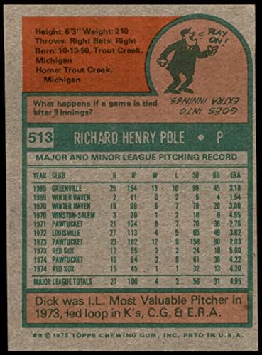 1975 Topps 513 Dick Direği Boston Red Sox (Beyzbol Kartı) ESKİ Red Sox