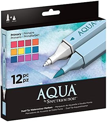 Spectrum Noir Aqua Artist'in Su Bazlı Çift Uçlu Marker Boyama Kalemleri, Birincil, 12'li Paket, Hiçbiri