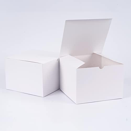 OfficeCastle 10 Adet Beyaz Kağıt Hediye Kutusu Kapaklı, 8”x 8” x 6 Beyaz Katlanabilir Kağıt Kutuları Parti Hediyeleri,