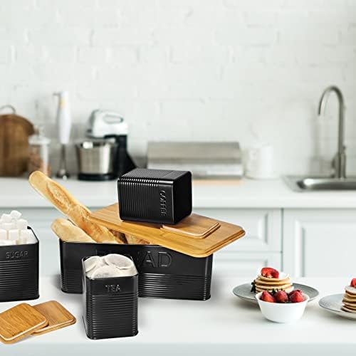 upra Ekmek kutusu seti, Ekstra Bambu Kesme Tahtası Kapaklı ekmek kutusu, Yerden Tasarruf Sağlayan Tutucu, Metal Saklama