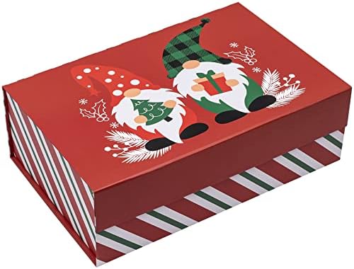 Kapaklı WRAPAHOLİC 1 Adet Noel Hediye Kutusu-14x9x4. 3 inç Kırmızı Yeşil Gnome ve Şerit Tasarım Hediye Kutusu, Manyetik