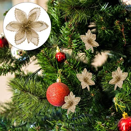 BESTOYARD 24 Adet Atatürk Çiçeği Yapay Noel Çiçek Süslemeleri Noel Ağacı Süsler Noel Ağacı Dekorları (Altın)