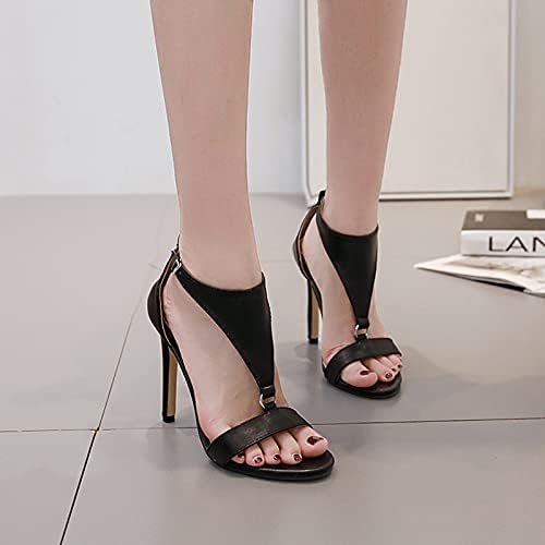 Yüksek topuklu sandalet Kadınlar için Şık Yaz Burnu açık Ayak Bileği Toka T-Strappy Topuklu Sandalet Moda İş Stilettos
