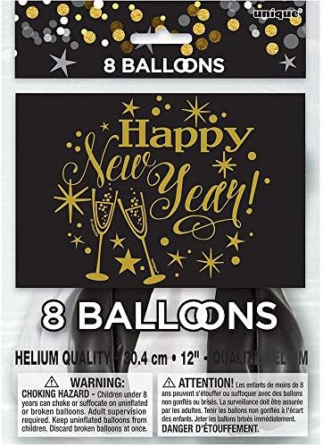 Benzersiz Işıltılı Yeni Yıl Lateks Balonlar - 12 / Siyah Beyaz / 8 Adet, 12, Çok renkli