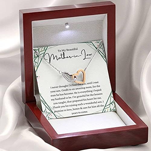 Message Card Jewelry, Handmade Necklace-Kişiye Özel Hediye Birbirine Geçen Kalpler, Kayınvalidemden Güzel Kayınvalideme