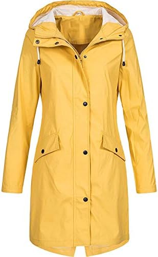 Kadın Yağmurluk Su Geçirmez Hafif Uzun Kollu Rüzgar Geçirmez Dağ Giyim Kapşonlu Zip Up İpli Uzun Ceket Ceket