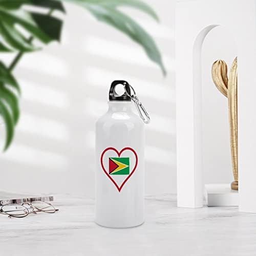 Guyana'yı Seviyorum Kırmızı Kalp Alüminyum Su Şişeleri Karabina ile Yeniden Kullanılabilir spor şişesi Seyahat Kupa