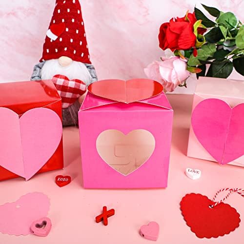 Balina 24 Adet sevgililer Günü İkram Kutuları Pencereli Kırmızı Pembe Kalp Karton Hediye Kutusu Düğün Hediyeleri için