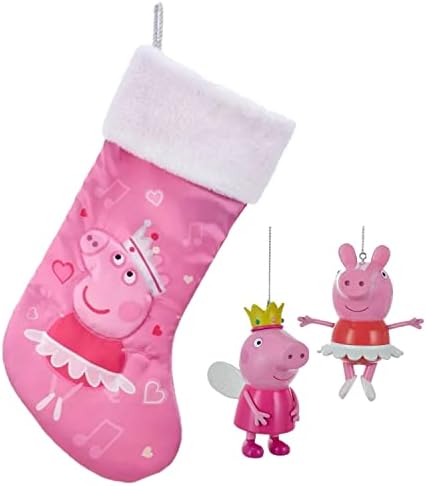 Kurt Adler Peppa Domuz Yılbaşı Süsleri ve Çorap Seti 3 - 2 Peppa Balerin Prenses Tatil Ağacı Süsleri ve Çorap-Resmi