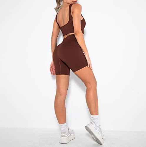 YESDOO kadın egzersiz kıyafetleri Nervürlü Tankı 2 Parça Dikişsiz Yüksek Bel Spor Kıyafet Yoga Şort Tayt Setleri