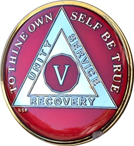 Parlak Yıldız Basın 5 Yıl Mandalina Kırmızı Altın ve Nikel Tri-Plaka AA Adsız Alkolikler Sobriety Madalyon Çip Serenity