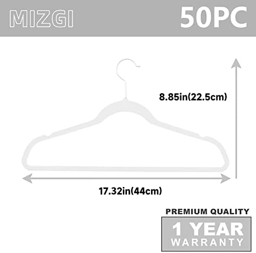 MIZGI Premium Kadife Askılar (50'li Paket) Ağır Hizmet Tipi-Kaymaz Keçe Askılar-Kadife Takım Elbise Askıları Beyaz-Beyaz