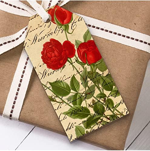 Vintage komut dosyası kırmızı çiçek Doğum günü hediyesi iyilik hediye Etiketleri