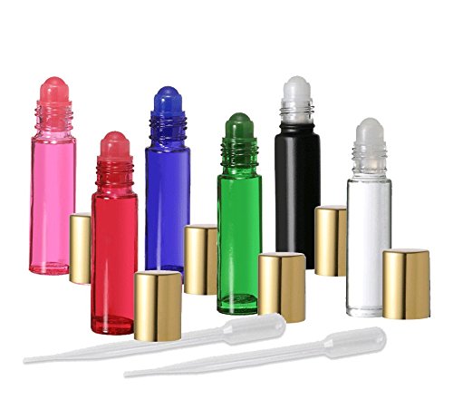 10ml Şişelerde 12 Aromaterapi Cam Rulo, Altın Kapaklı Çeşitli Renkler-Grand Parfums tarafından 12 Renkli Rollon Parfüm