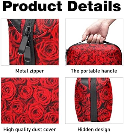 Kadınlar ve Kızlar için makyaj çantası fermuarlı Kese Seyahat kozmetik düzenleyici, Kırmızı Aşk Gül Çiçek Deseni