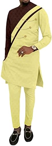 Afrika Giysi Erkekler için Artı Boyutu Gömlek ve Pantolon 2 Parça Set Tribal Eşofman Müslüman Takım Elbise
