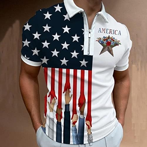 XXBR Erkek Vatansever Polo golf gömlekleri, 4 Temmuz Amerikan Bayrağı Kısa Kollu Üstleri Yaz 1/4 Zip Yakalı İş T Shirt