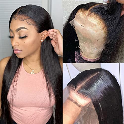 Tutkalsız 13x6 Görünmez dantel ön peruk Brezilyalı düz insan saçı peruk 150 % Yoğunluk Bebek Saç Ağartılmış Knot ile