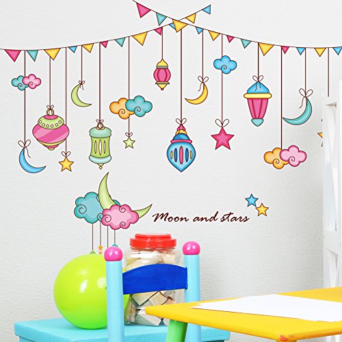 Wallpark Renkli Pendents Ay Yıldız Çıkarılabilir Duvar Sticker Çıkartması, Çocuk Çocuk Bebek Ev Odası Kreş DIY Dekoratif