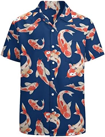 Koi Balık Rahat Kısa Kollu Düğme Aşağı Gömlek Düğme Aşağı Gömlek Plaj Üst Erkekler için