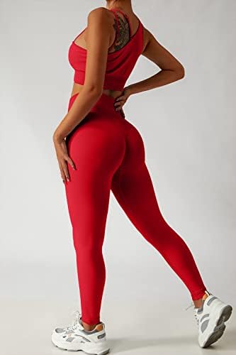 QINSEN Egzersiz Setleri Kadınlar için Dikişsiz Spor Kırpma Üstleri Yüksek Belli Tayt İki Parçalı Kıyafetler