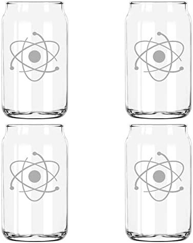 Süt Kupa Tasarımları Atom Atom Bilim Kimya Kazınmış 5 Ons Bira Çeşnicibaşı Cam 4'lü paket