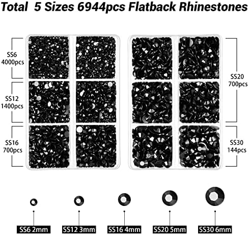 HAUTOCO 6944 ADET Siyah Reçine Flatback Rhinestones, 2mm 3mm 4mm 5mm 6mm Yuvarlak Olmayan Düzeltme Reçine Rhinestones