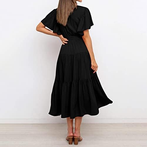 Kadınlar için elbise, kadın Yaz rahat Baskılı Kısa kollu bel uzun elbise Boho elbise