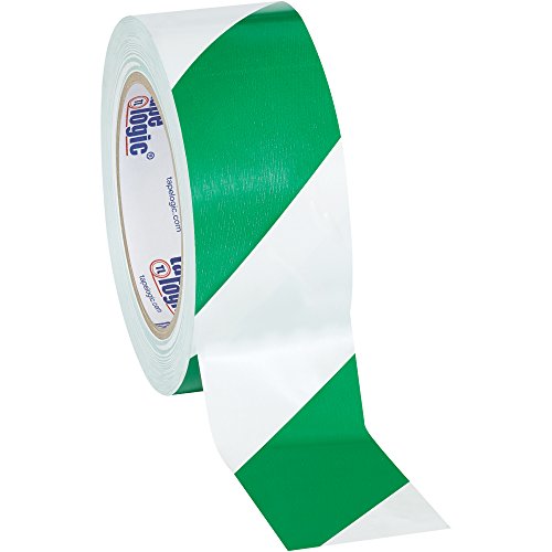 Bant Mantık Çizgili Vinil Emniyet Bandı, 2 inç x 36 Metre, Yeşil / Beyaz, Ağır Hizmet Tipi 7 Mil Kalınlığında Neme