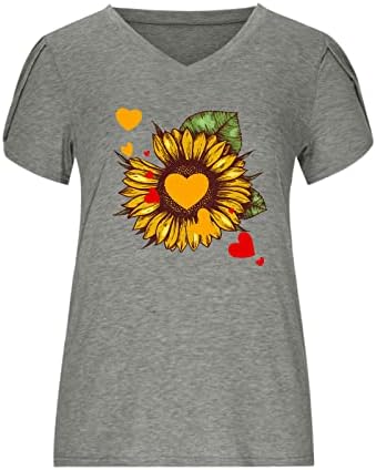 Kadın Ayçiçeği Üstleri kadın V Boyun T Shirt Petal Kollu Tunik Üstleri Rahat Gevşek Grafik Tee Bayan Yaz Bluzlar