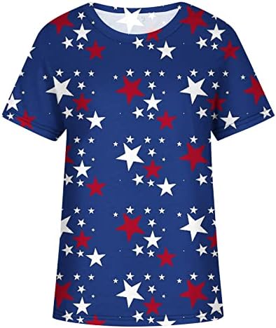 Bağımsızlık Günü Tişörtleri Kadınlar için Crewneck Grafik Tees Gömlek ABD Bayrağı Tunik Bluzlar 4th Temmuz Vintage