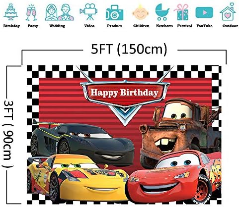 Kırmızı Arabalar Zemin Çocuk Boys Doğum Günü Parti Malzemeleri için Vinil Damalı Bayrak Yarış Araba Hikayesi Fotoğraf