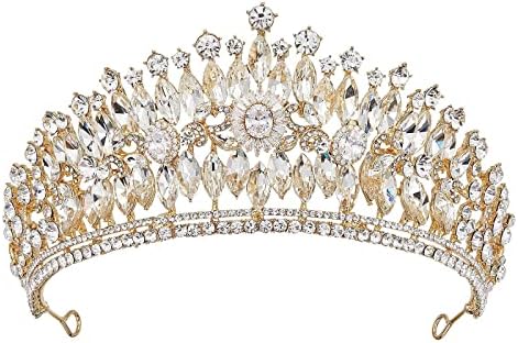 AW GELİN Taçlar Kadınlar için Rhinestone Kraliçe Altın Taç Prenses Tiara Kafa Bandı Düğün Pageant Doğum Günü Partisi,