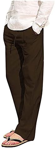 Erkekler Moda Pamuk Keten Pantolon Artı Boyutu Rahat Elastik Bel Düz Plaj Pantolon Streç Yoga Pantolon Cepler ile