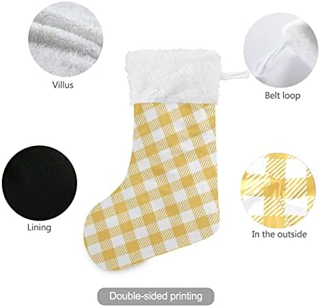ALAZA Noel Çorap Sarı ve Beyaz Vichy Kontrol Klasik Kişiselleştirilmiş Büyük Çorap Süslemeleri Aile Tatil Sezonu için