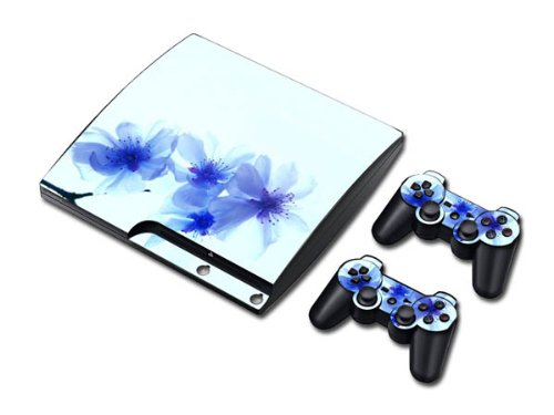 Vinil çıkartma kaplama / çıkartmalar Wrap PS3 Slim Play Station 3 Konsolu ve 2 Kontrolörleri-Kadınlar için Mavi Çiçekler