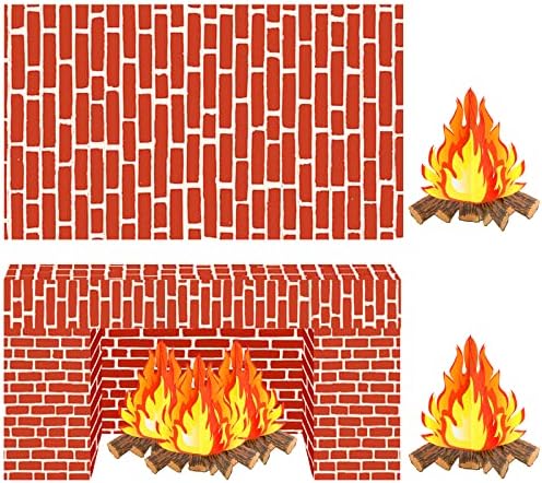 4 Adet Kırmızı Tuğla Duvar Parti Zemin Plastik Kırmızı Tuğla Duvar Masa Örtüsü Süslemeleri Yapay Yangın Alev Karton