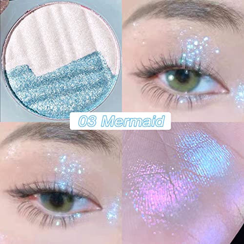 Kore Glitter Göz Farı Paleti Mavi Pembe Bukalemun Pigment Holografik Göz Makyajı, Uzun Ömürlü, kolay Uygulanır (03