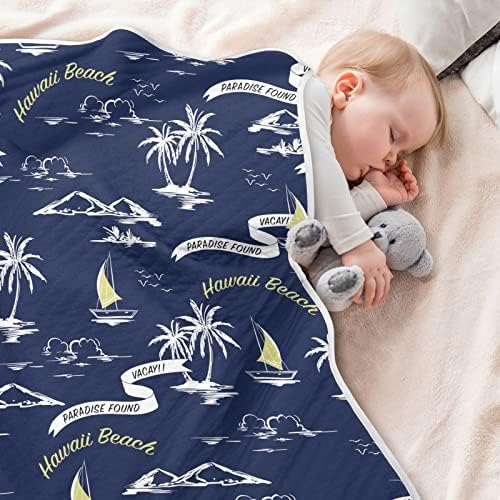 Kundak Battaniyesi Ada Palmiye Ağaçları Okyanus Pamuklu Battaniye Bebekler için, Battaniye Alma, Beşik için Hafif
