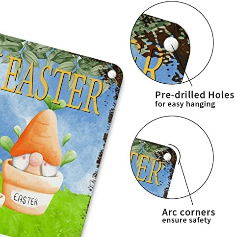 WoGuangıs Mutlu Paskalya Yumurtası Gnomies Metal Tabela paskalya tavşanı Gnome Altın Dolunay Rustik Vintage Sundurma