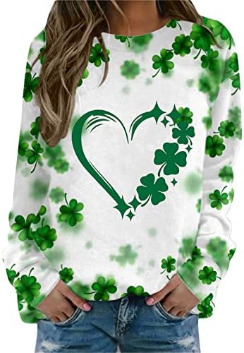 CGGMVCG Aziz Patrick Günü Gömlek Kadınlar için Uzun Kollu Bayan Casual Ekip Boyun Shamrock T-Shirt Bayanlar Aziz Patrick
