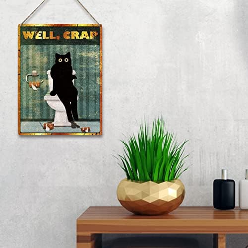 Komik Tuvalet Siyah Kedi Alıntı Ahşap Plak İşareti Duvar Asılı, Retro İyi Bok İşareti Ev Tuvalet Banyo Dekor Hediyeler
