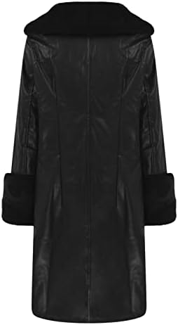 Kadın rahat ceket kışlık palto düğmeler uzun Kollu Uzun Faux Deri Ceket Ceket sıcak tutan kaban Yıpratır moda ceket