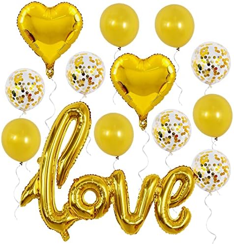 42 İnç Büyük Altın Aşk Folyo Balonlar, 13'lü Paket, Kalp Balonlu Mylar Folyo Aşk Balon Mektupları Düğün Gelin Duşu